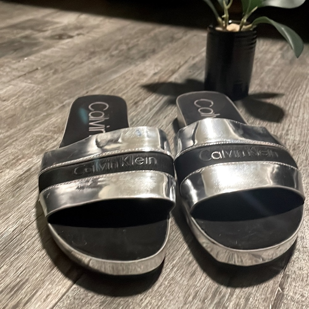 Calvin Klein Metallic Silver Sandals- Size 6.5